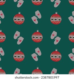 Christmas and New year decorations and mittens seamless vector pattern 