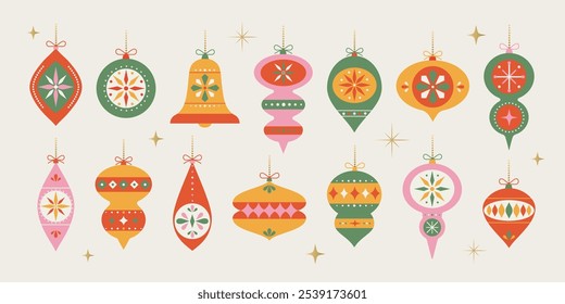 Christmas and New Year decorations in a modern minimalist flat style. Christmas colorful geometric ornament isolated on white background.