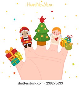 Christmas and New year decorations on the fingers, vector.