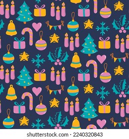 Christmas New year decorative flat cute seamless vector pattern
