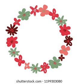 Christmas and New year decorative flower frame. Hand drawn doodle floral wreath