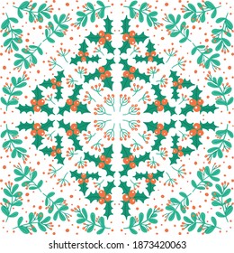 Christmas and New Year decorative vector seamless pattern. Hand drawn xmas tree, plant and leaf on white background.