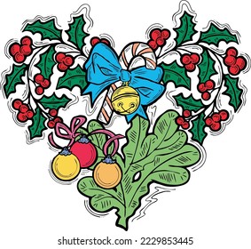 colección de elementos vectoriales decorativos de Navidad y Año Nuevo, composición de diseño para tarjeta de saludo, invitación de fiesta, borde, banner, fondo. Ilustración dibujada a mano, dibujo de estilo retro de dibujos animados.