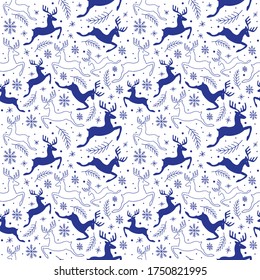 Christmas and new year deer seamless pattern. Vector illustration.