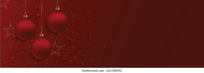 Christmas and New Year design. 3D rendering of realistic Christmas balls and decorative golden glitters and stars hang on gold chains.Elegant festive vector banner 