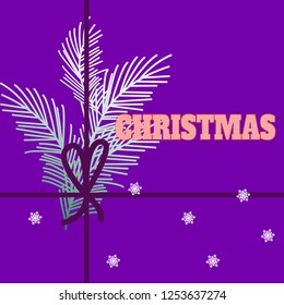 Christmas and new year design with beautiful plant branches, paper card with good wishes on a bright background