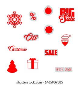 Christmas and New Year Design Elements Set. Christmas Sale Red Tags. Vector Illustration.