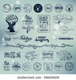 Christmas and New Year Design Elements, Badges and Labels in Vintage Style