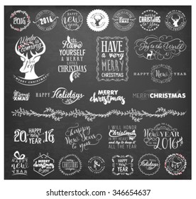 Christmas and New Year Design Elements, Badges and Labels in Vintage Style
