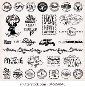 Christmas and New Year Design Elements, Badges and Labels in Vintage Style
