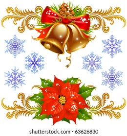 Christmas and New Year design elements set 2. bells and flower