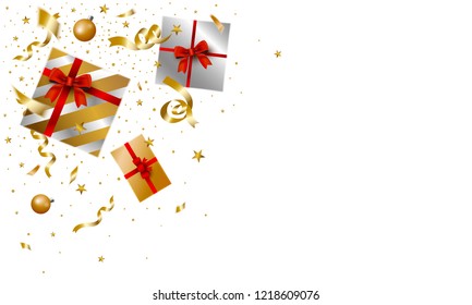 Christmas and New year design of gift box falling on white background with copy space vector illustration