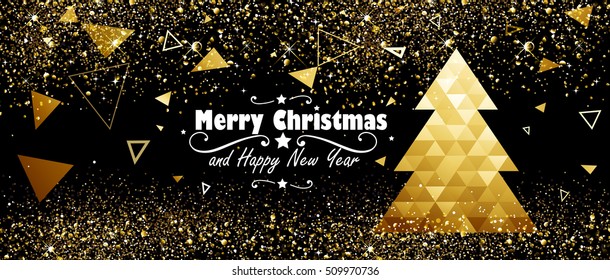 Christmas and New Year Design with Gold Tree. Vector illustration