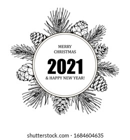 Diseño de Navidad y Año Nuevo para tarjetas de felicitación, invitaciones, impresiones. Marco de estilo vintage con elementos dibujados a mano aislados en blanco. Lugar del texto