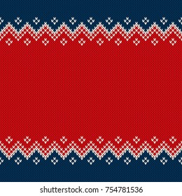 Christmas and New Year Design Knitted Background with a Place for Text. Knitting Sweater Ornamental Design. Wool Knit Texture Imitation