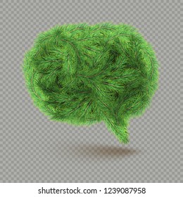 Christmas and New Year design object with copy space - speech bubble made from fir tree for decorations and present. Isolated on transparent background. EPS 10