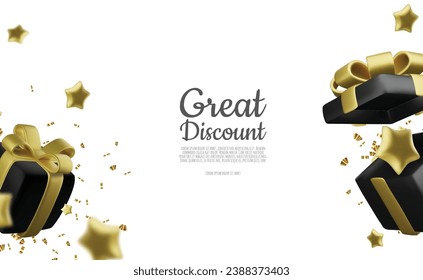Christmas and New Year design. Realistic gift boxes. Open a gift box full of decorative holiday item. Holiday banner, web poster, flyer, stylish brochure, greeting card, cover. Christmas background