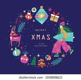 Christmas and new year design template in abstract trendy style for poster, cover, greeting card, social media, print