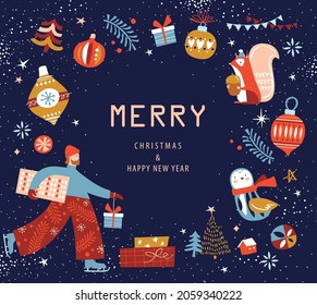 Christmas and new year design template in abstract trendy style for poster, cover, greeting card, social media, print