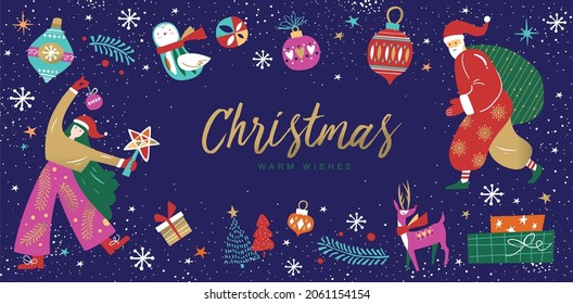 Christmas and new year design template in abstract trendy style for poster, cover, greeting card, social media, print