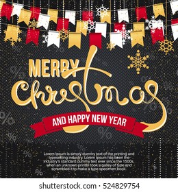 Christmas and New Year design template with snowflakes and garland