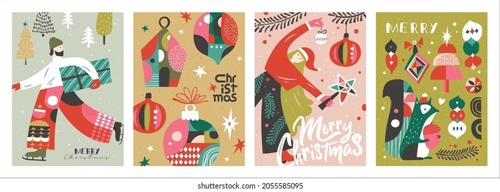 Christmas and new year design templates in abstract trendy style for poster, cover, greeting card, social media, print