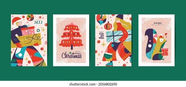 Christmas and new year design templates in abstract trendy style for poster, cover, greeting card, social media, print