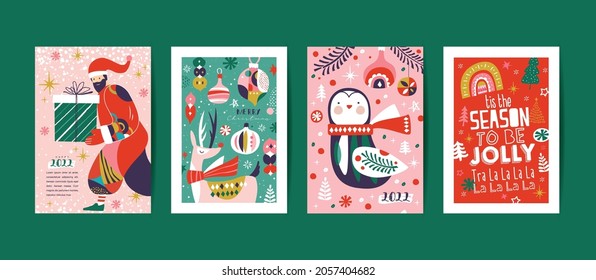 Christmas and new year design templates in abstract trendy style for poster, cover, greeting card, social media, print