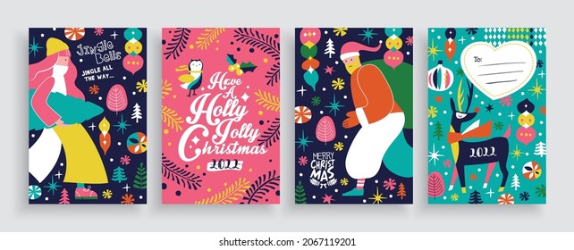 Christmas and new year design templates in abstract trendy style for poster, cover, greeting card, social media, print