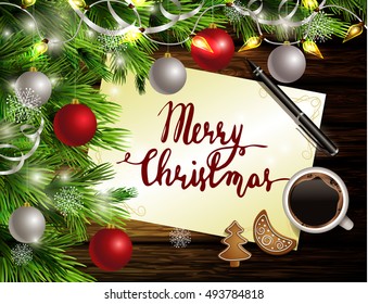 Christmas New Year design wooden background