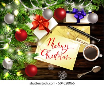 Christmas New Year design wooden background