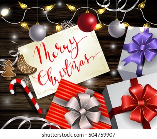 Christmas New Year design wooden background