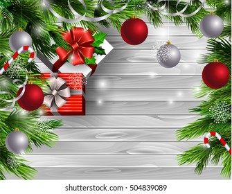 Christmas New Year design wooden background