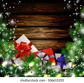 Christmas New Year design wooden background