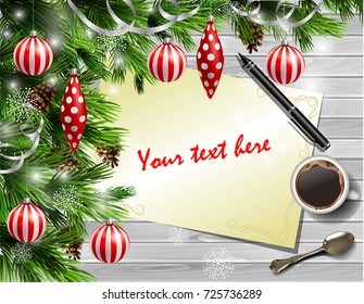 Christmas New Year design wooden background