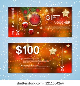Christmas and New Year discount coupon, gift voucher vector template