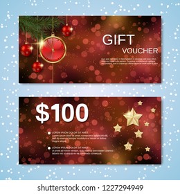 Christmas and New Year discount coupon, gift voucher, greeting card  vector template