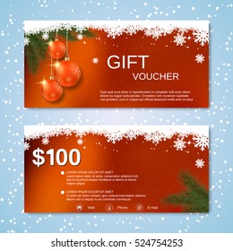 Christmas and New Year discount coupon, gift voucher vector template