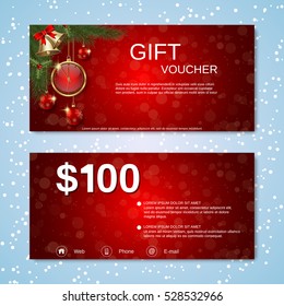 Christmas and New Year discount coupon, gift voucher vector template