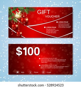 Christmas and New Year discount coupon, gift voucher vector template
