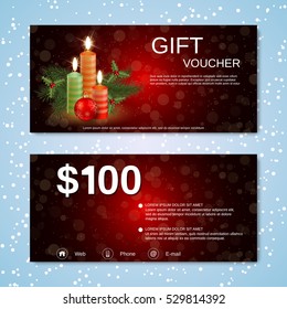 Christmas and New Year discount coupon, gift voucher vector template.