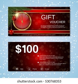 Christmas and New Year discount coupon, gift voucher vector template