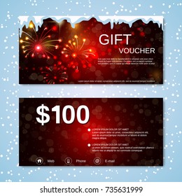 Christmas and New Year discount coupon, gift voucher vector template