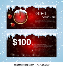 Christmas and New Year discount coupon, gift voucher vector template