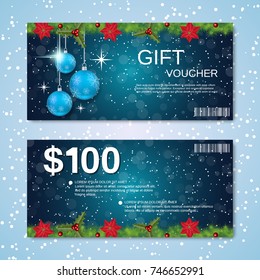 Christmas and New Year discount coupon, gift voucher vector template