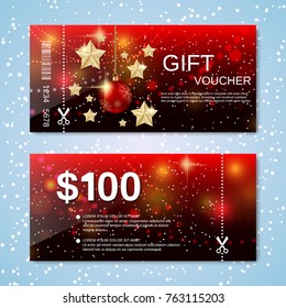 Christmas and New Year discount coupon, gift voucher vector template