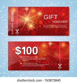 Christmas and New Year discount coupon, gift voucher vector template