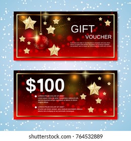 Christmas and New Year discount coupon, gift voucher vector template