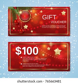 Christmas and New Year discount coupon, gift voucher vector template