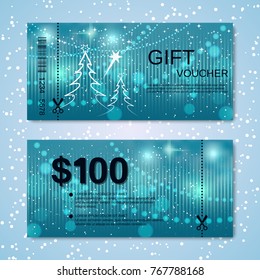 Christmas and New Year discount coupon, gift voucher vector template